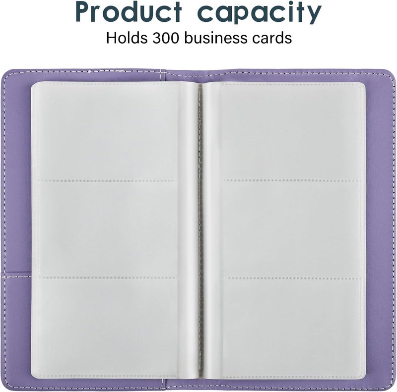 DMFLY Leather Professional Business Card Holder Organizer Book - 300 Card Capacity Premium PU Folder with Soft Cover, Name Card Credit Cards Binder for Men/Women, Charm Purple - Image 2